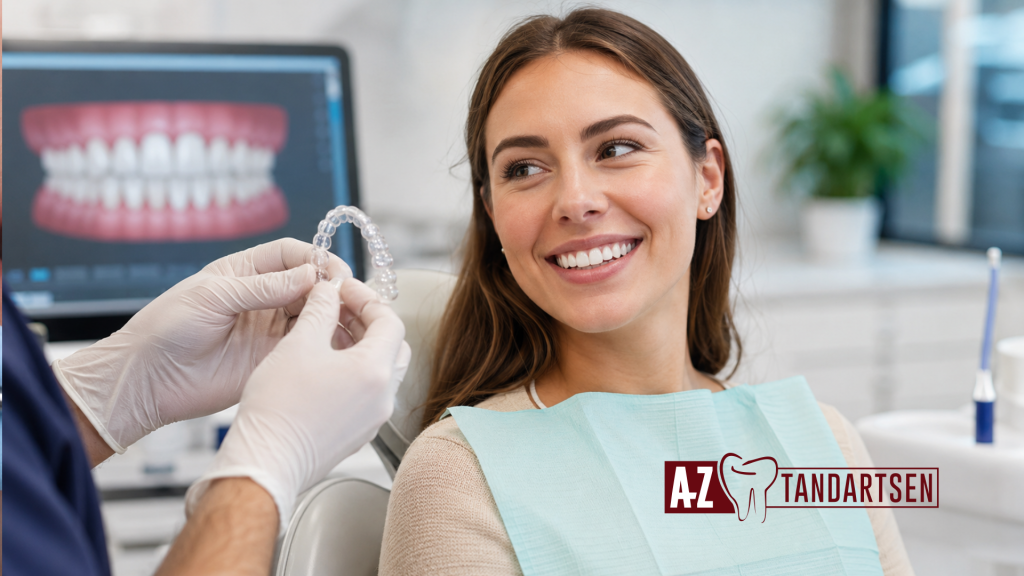 Patiënt bij de tandarts tijdens een orthodontische behandeling met transparante Trioclear aligners